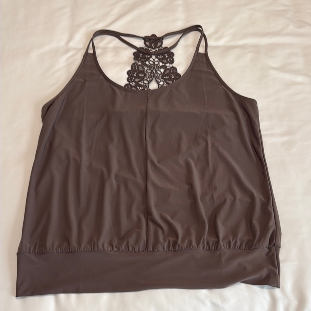 Stylish GrayBrown Lace Back Women's Top